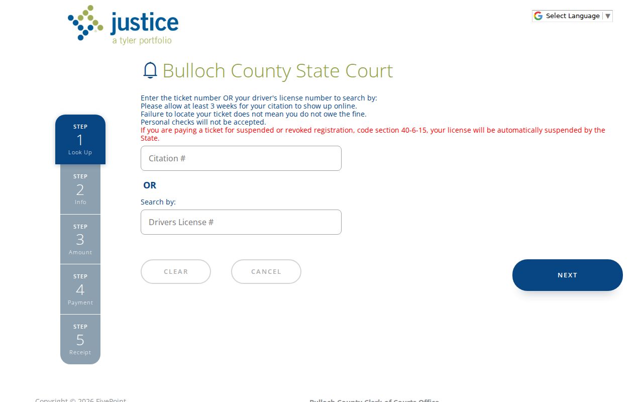 Bulloch County case lookup State Court payment portal