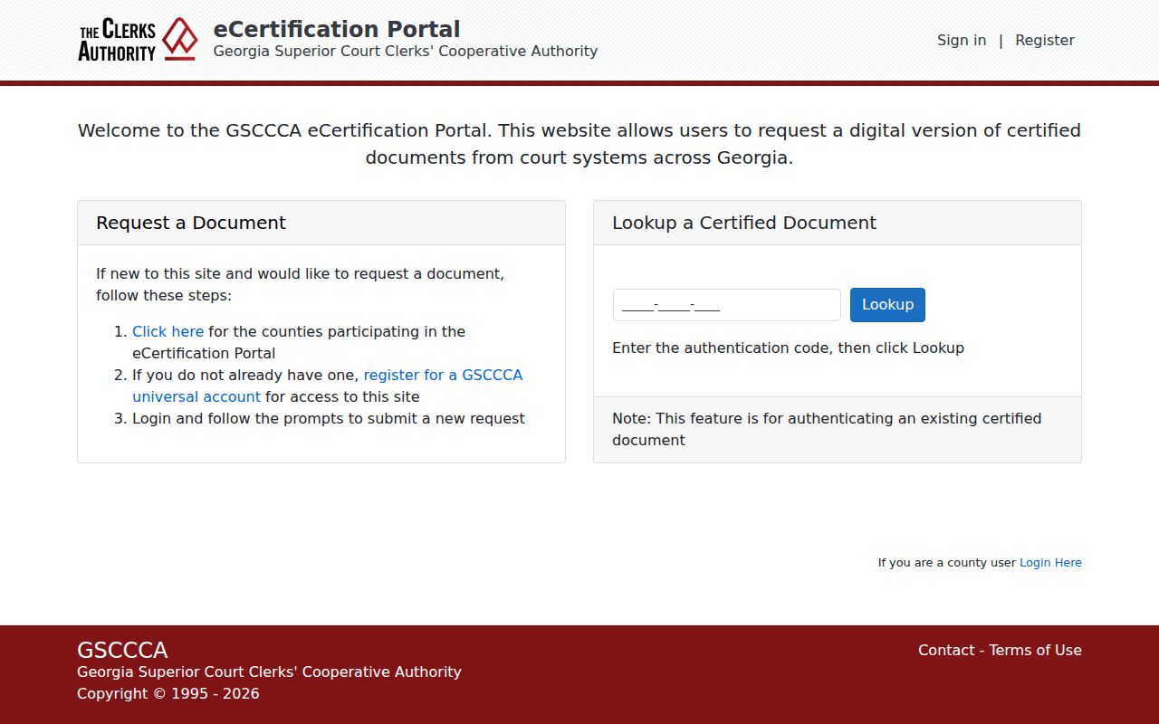 Bulloch County case lookup Georgia eCertified access screen