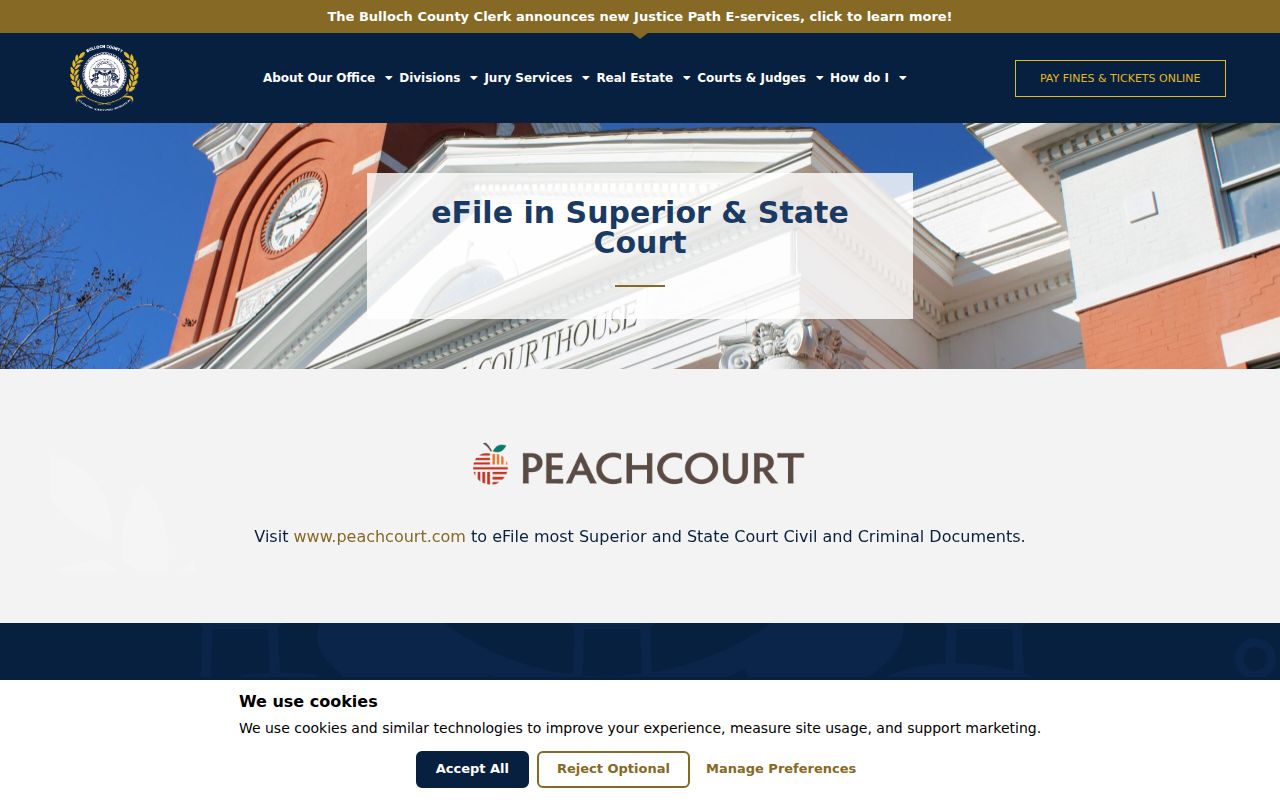 Bulloch County civil docket PeachCourt e-filing information