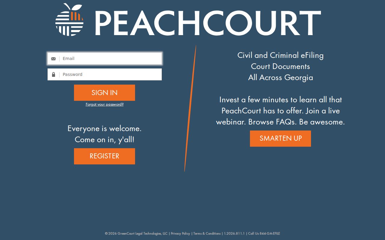 Bulloch County court calendar PeachCourt login screen