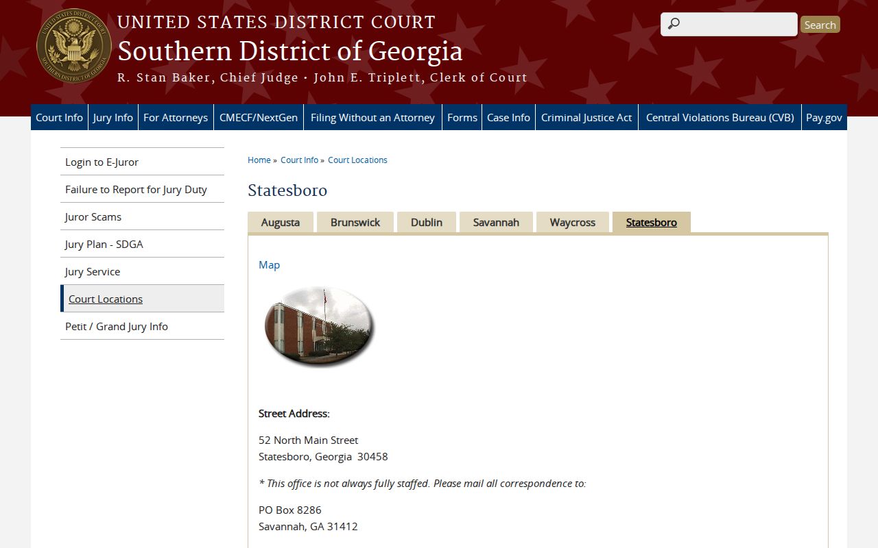 Statesboro federal court office separate from Bulloch County courts