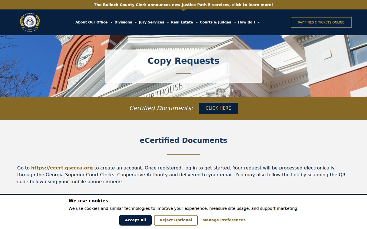 Bulloch County criminal docket copy request options
