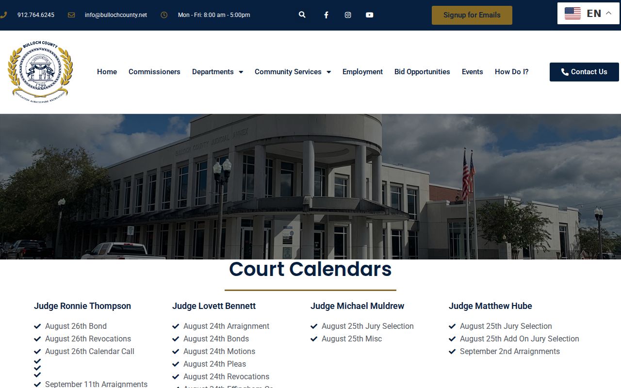 Bulloch County criminal docket calendar categories