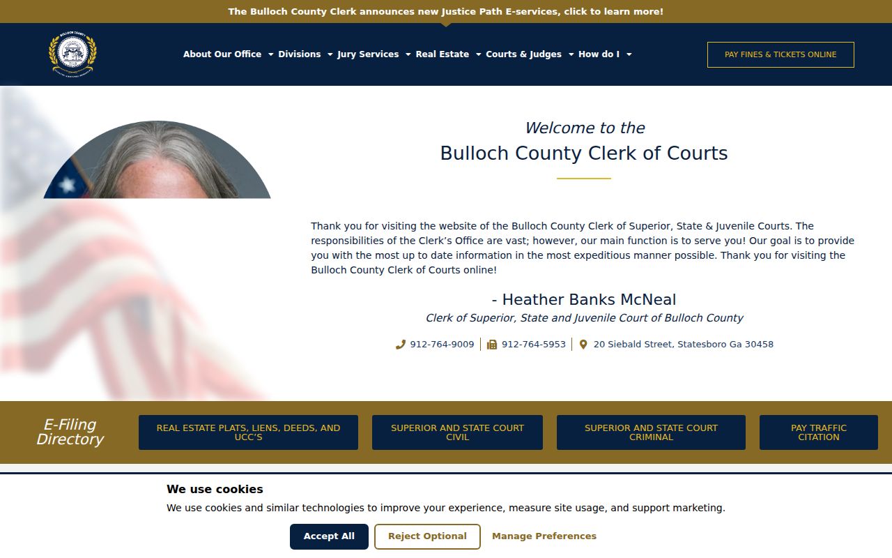 Bulloch County clerk website for Superior State and Juvenile Court docket records